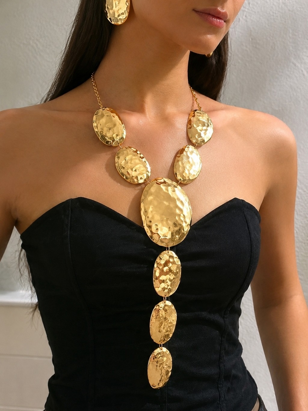 Bold Hammered Gold Statement Necklace - Women Jewelry